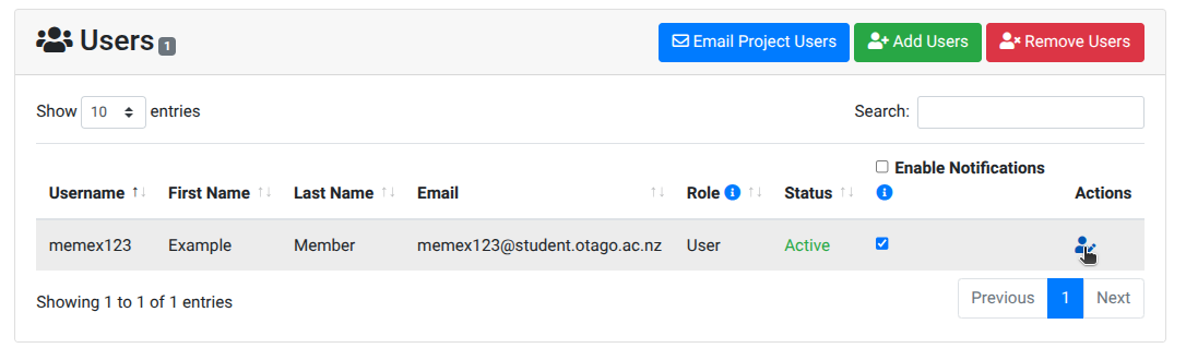 The added members are now displayed as users on the project.
