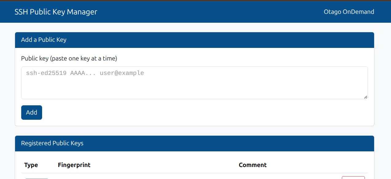 SSH Public Key Manager page